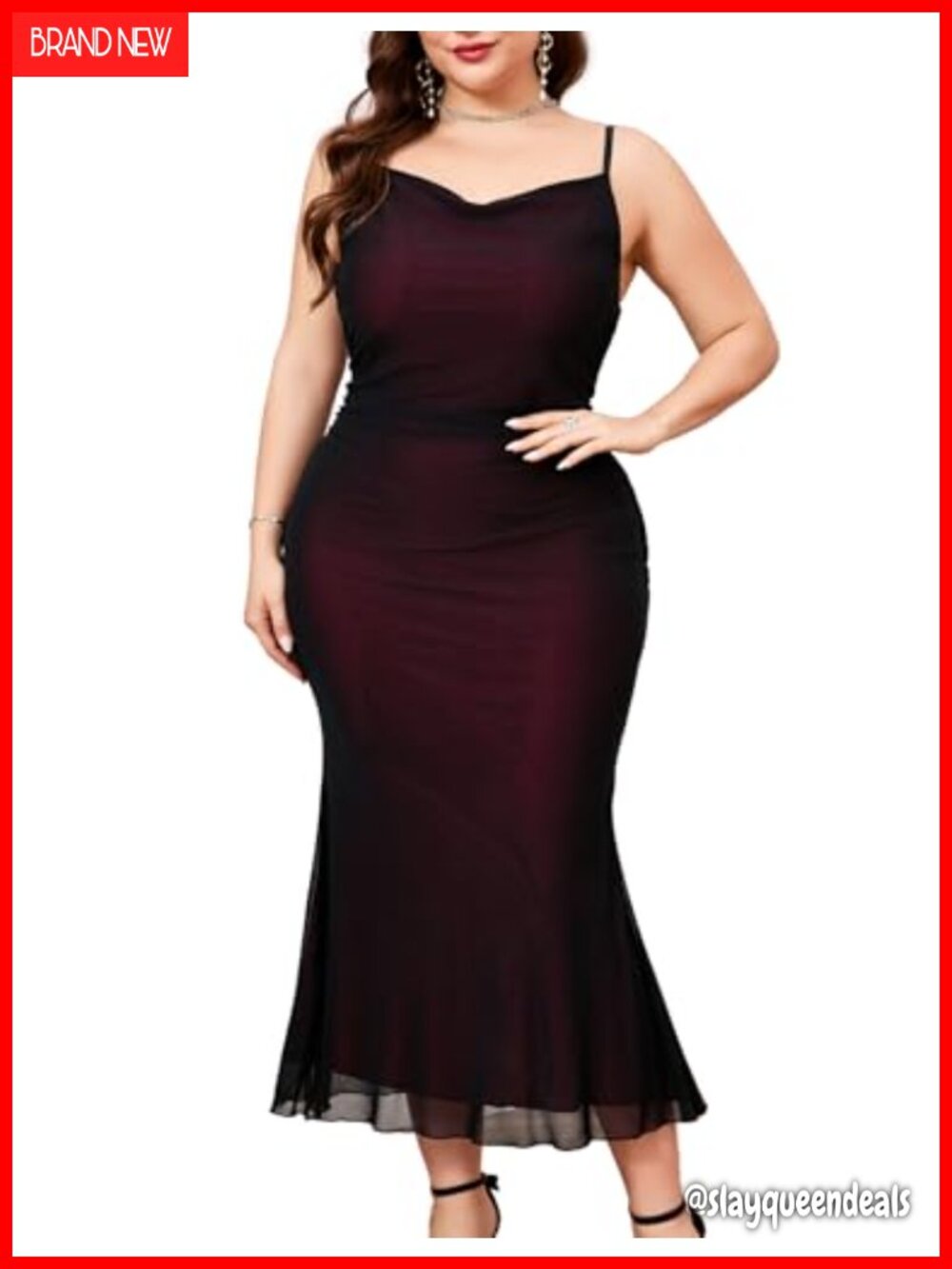 Plus Size Mesh Mermaid Dress Ruched Spaghetti Strap Sleeveless Cocktail Party